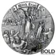2022 Silver Niue Mistakes of Humanity: Witch Trial 2 oz High Relief Antiqued