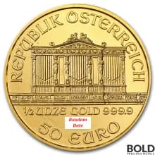 Lot of 5 - 1/2 oz Austrian Gold Philharmonic Coin (Random Date)
