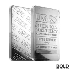 10 oz Johnson Matthey Silver Bar (Lot of 5)
