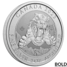 2023 2 oz Canada Ice Age Sabre-Tooth Cat Silver Coin BU (Mint Tube of 14)