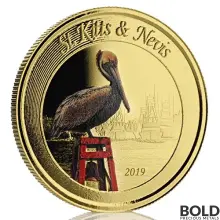 2019 EC8 St Kitts & Nevis Brown Pelican 1 oz Gold Proof (Colored)
