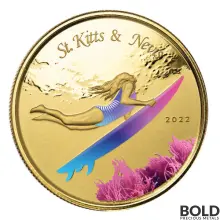2022 Gold 1 oz St Kitts & Nevis Underwater Surfer Coin Proof (Colored)