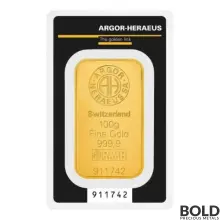 Argor-Heraeus Gold Kinebar 100 Gram Bar (In Assay)