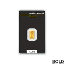 1 gram Gold Bar Argor Heraeus Kinebar Hologram 999.9 Fine in Assay Card