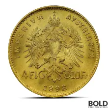 10 Francs / 4 Florin Austrian Gold Coin (Avg. Circulated)