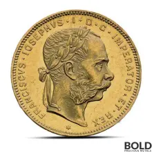 20 Francs / 8 Florin Austrian Gold Coin (Avg. Circulated)