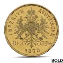 20 Francs / 8 Florin Austrian Gold Coin (Avg. Circulated)
