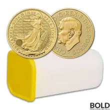 2024 Gold 1/4 oz British Royal Mint Britannia Tube (25 Coins, BU)