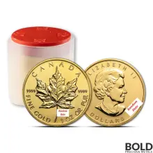 1 oz Canadian Gold Maple Leaf Tube (Random Year, 10 Coins)