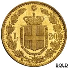 Gold Italy Lire 20 Umberto Avg Circ Coin