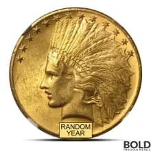 $10 Indian Gold Eagle Coin (MS62, NGC or PCGS, Random)
