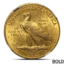 $10 Indian Gold Eagle Coin (MS62, NGC or PCGS, Random)