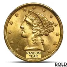 $5 Liberty Gold Half Eagle Coin (MS64, NGC or PCGS)