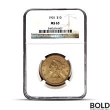 $10 Liberty Gold Eagle Coin (MS63, NGC or PCGS)