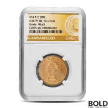 $10 Liberty Gold Eagle Coin (MS61, NGC or PCGS)
