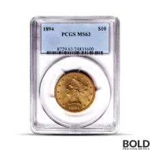$10 Liberty Gold Eagle Coin (MS63, NGC or PCGS)
