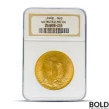 1908 $20 St Gaudens "No Motto" Gold Coin (MS66, NGC or PCGS)