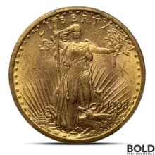 1908 $20 St Gaudens "No Motto" Gold Coin (MS62, NGC or PCGS)