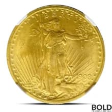 1908 $20 St Gaudens "No Motto" Gold Coin (MS65, NGC or PCGS)