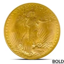 1908 $20 St Gaudens "No Motto" Gold Coin (MS66, NGC or PCGS)
