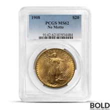 1908 $20 St Gaudens "No Motto" Gold Coin (MS62, NGC or PCGS)