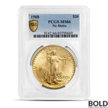 1908 $20 St Gaudens "No Motto" Gold Coin (MS66, NGC or PCGS)