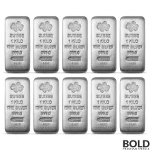 1 Kilo PAMP Suisse Silver Bar - Lot of 10