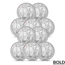 1 oz British Silver Britannia Coin (BU, Random Year, Lot of 10)