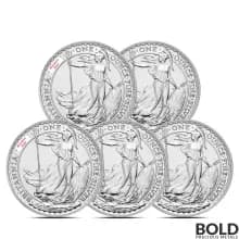 1 oz British Silver Britannia Coin (BU, Random Year, Lot of 5)