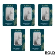 1 oz PAMP Lady Fortuna 45th Anniversary Silver Bar (In Assay) Lot of 5
