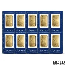 1 oz PAMP Suisse Lady Fortuna Gold Bar (Lot of 10)