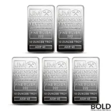10 oz Johnson Matthey Silver Bar (Lot of 5)