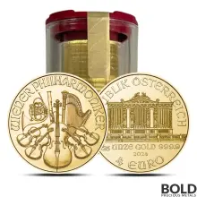 2024 1/25 oz Austrian Gold Philharmonic - 1 Roll of 20 BU Coins in Mint Tube