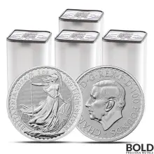 2024 1 oz British Royal Mint Britannia Silver 100 Coins in 4 Tubes (BU)