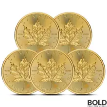 2024 1 oz Canadian Maple Leaf Gold Coin BU - Lot of 5