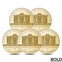 Lot of 5 - 1/2 oz Austrian Gold Philharmonic Coin (Random Date)