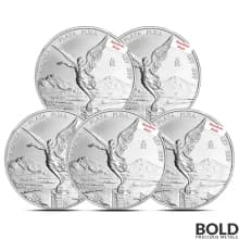 Lot of 5 - Random Date 1 oz Mexican Libertad Modern Design Silver Coin BU