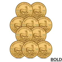 1 oz South African Krugerrand Gold Coin (Random, Lot of 10)