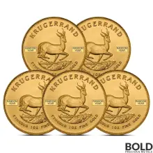 1 oz South African Krugerrand Gold Coin (Random, Lot of 5)