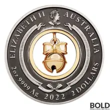 2022 Silver Perth Jingle Bell Silver Antiqued 2 oz Colored Coin
