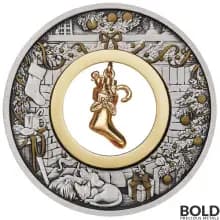 2023 2 oz Perth The Night Before Christmas Antiqued Silver Coin (Color)