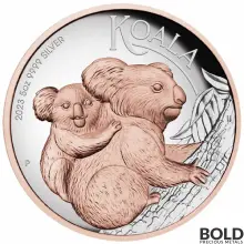 2023 Silver 5 oz Perth Koala Proof HR Gilded (Rose Gold)