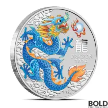 2024 1 oz Perth Lunar Blue Dragon Colored Silver Coin