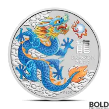 2024 1 oz Perth Lunar Blue Dragon Colored Silver Coin