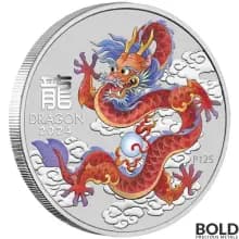 2024 1 oz Perth Lunar Red Dragon Colored Silver Coin (In Card)