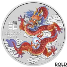 2024 1 oz Perth Lunar Red Dragon Colored Silver Coin (In Card)
