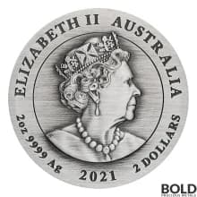 2021 Perth Guardian Lions (Double Pixiu) 2 oz Silver Antiqued