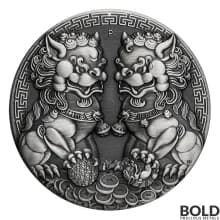 2021 Perth Guardian Lions (Double Pixiu) 2 oz Silver Antiqued
