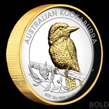 2021 Perth Australian Kookaburra 2 oz Silver Proof HR Gilded