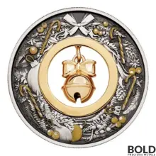 2022 Silver Perth Jingle Bell Silver Antiqued 2 oz Colored Coin
